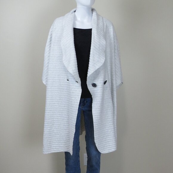 Habitat Button Front Poncho Wrap, Shawl Collar SIZE Large Gray - Picture 6 of 13